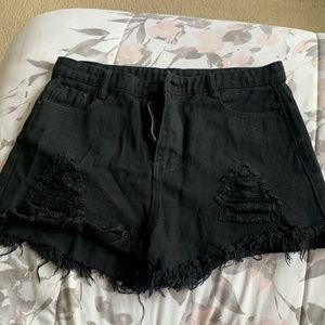 Shein Ripped Raw Hem Solid Denim Shorts